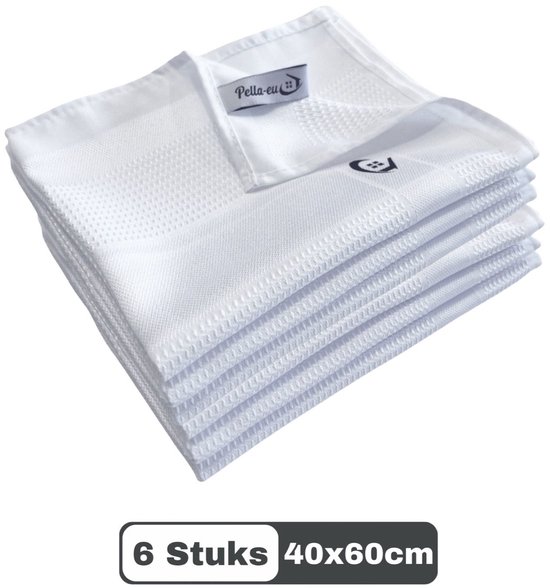 PELLA-EU - MICROFIBRE - CHIFFONS DE NETTOYAGE - 6 PIÈCES - BLANC - 40x60cm