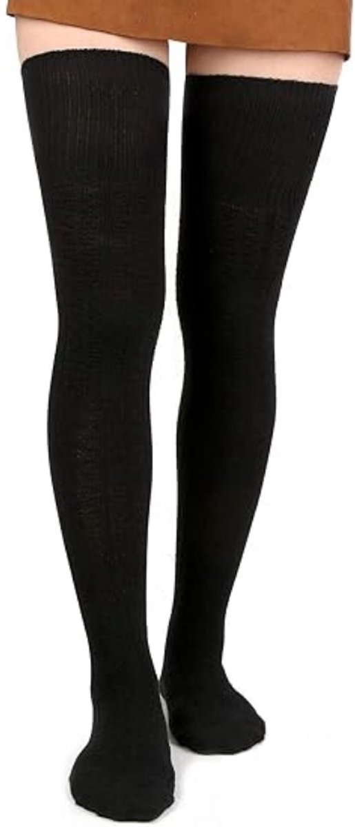 Dairy 1 paar - Sportsokken - Kuitsokken tot over de knie - Hoge stretch sokken voor herfst en winter - Compressiesokken Vormgevende beensokken Europese stijl - Hardloopsokken (75 cm，Zwart)