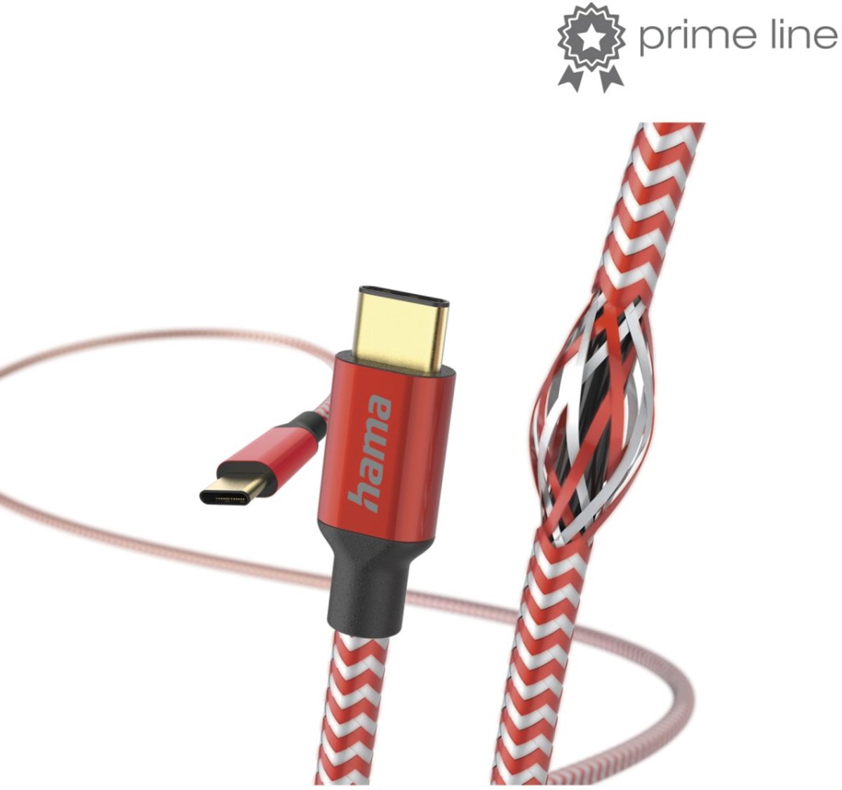 Hama Reflective USB-C naar USB-C Kabel - Oplaadkabel geschikt voor Samsung / Android - Gevlochten nylon - 3A USB 2.0 - 480Mbps - 150cm - Rood