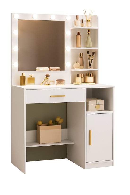 LEMROE Kaptafel met spiegel en gevoerde kruk, Make-up