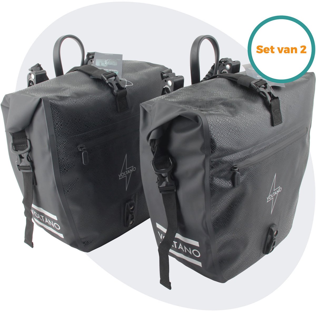 Voltano Enkele Fietstas Set E-bike - Zwart - 2 x 23 Liter - Met Schouderband - 100% Waterdicht - Fietstassen Elektrische Fietsen
