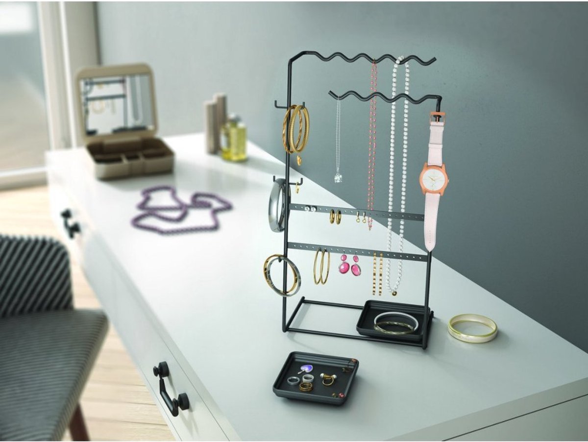 Metaltex MyJewels - Sieradenrekje - Sieradenhouder - Sieraden Organizer - Haakjes - Sieradenrek - 26x16x45 cm - Zwart — cadeau in Sieraden - foto 7