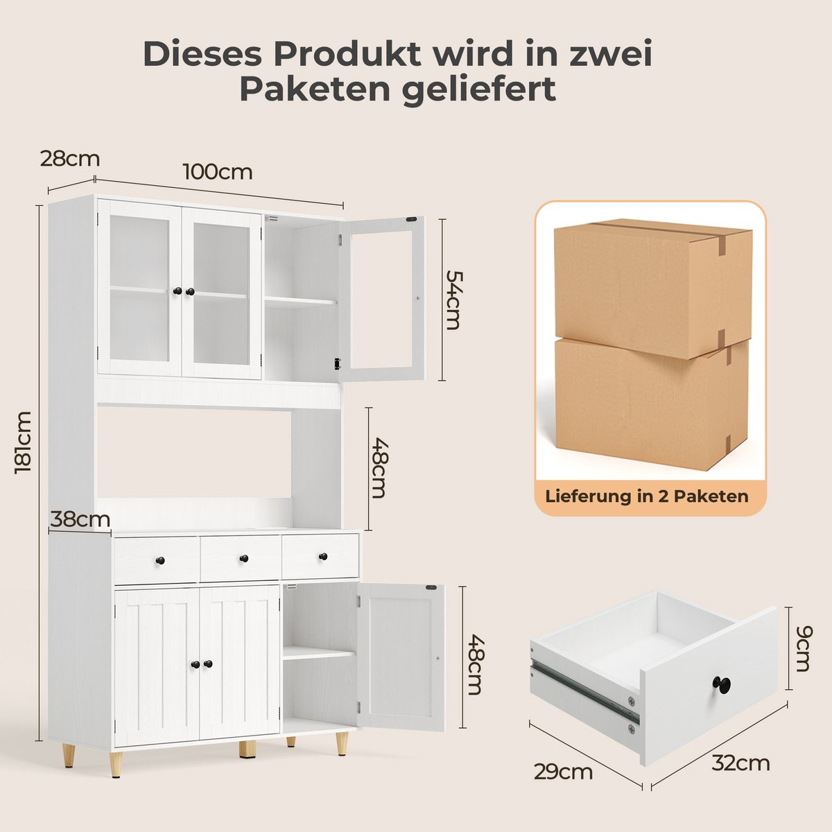 SoBuy FSB26-W Keukenkast | Wijnkast | Wijnrek | Dressoir | Buffetkast | Wit