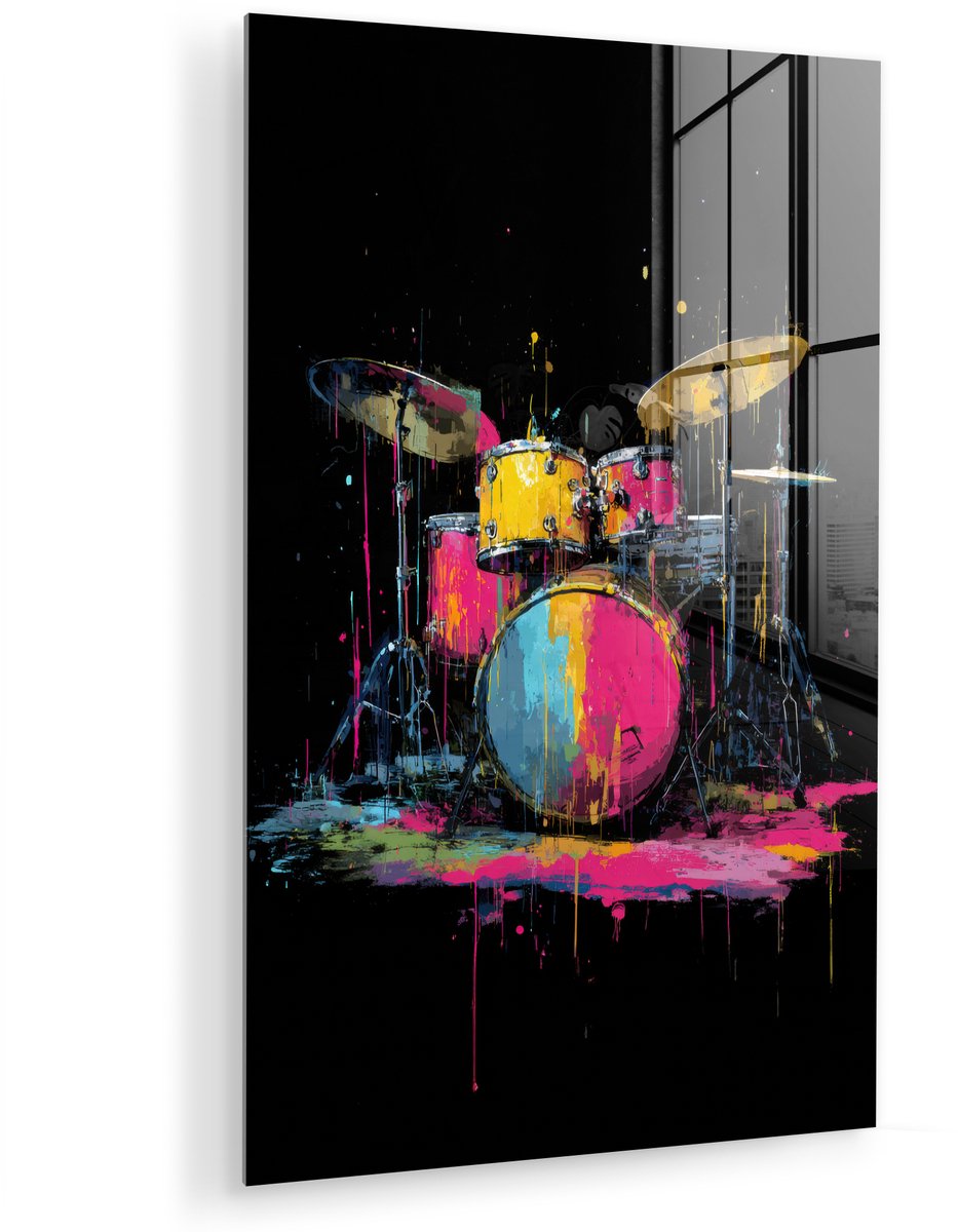 MuchoWow® Glasschilderij 20x30 cm - Schilderij acrylglas - Drumstel - Kleurrijk - Verf - L