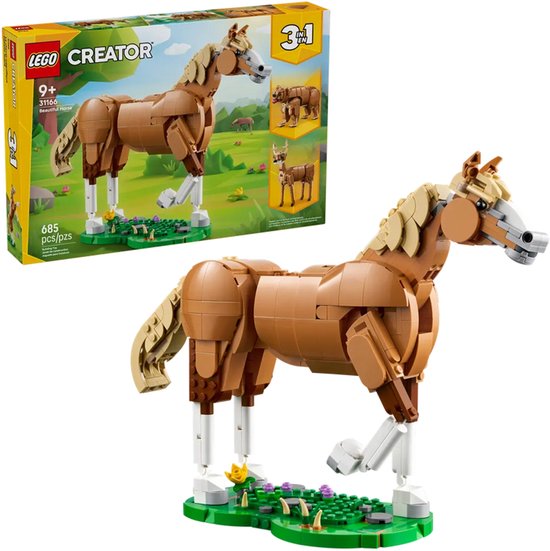 LEGO Creator 3-en-1 Magnifique cheval, ensemble de construction animalière - 31166