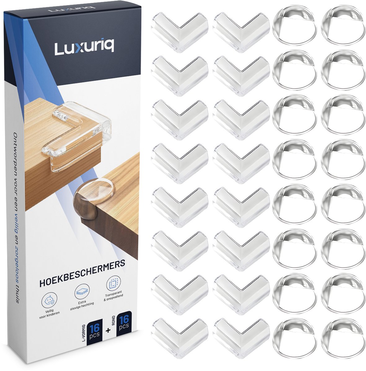 Luxuriq Hoekbeschermers Baby - 32 stuks - Ronde Vorm + L-Vormig - Transparant - Tafelhoek Beschermers Kind - BPA-vrij & Veilig