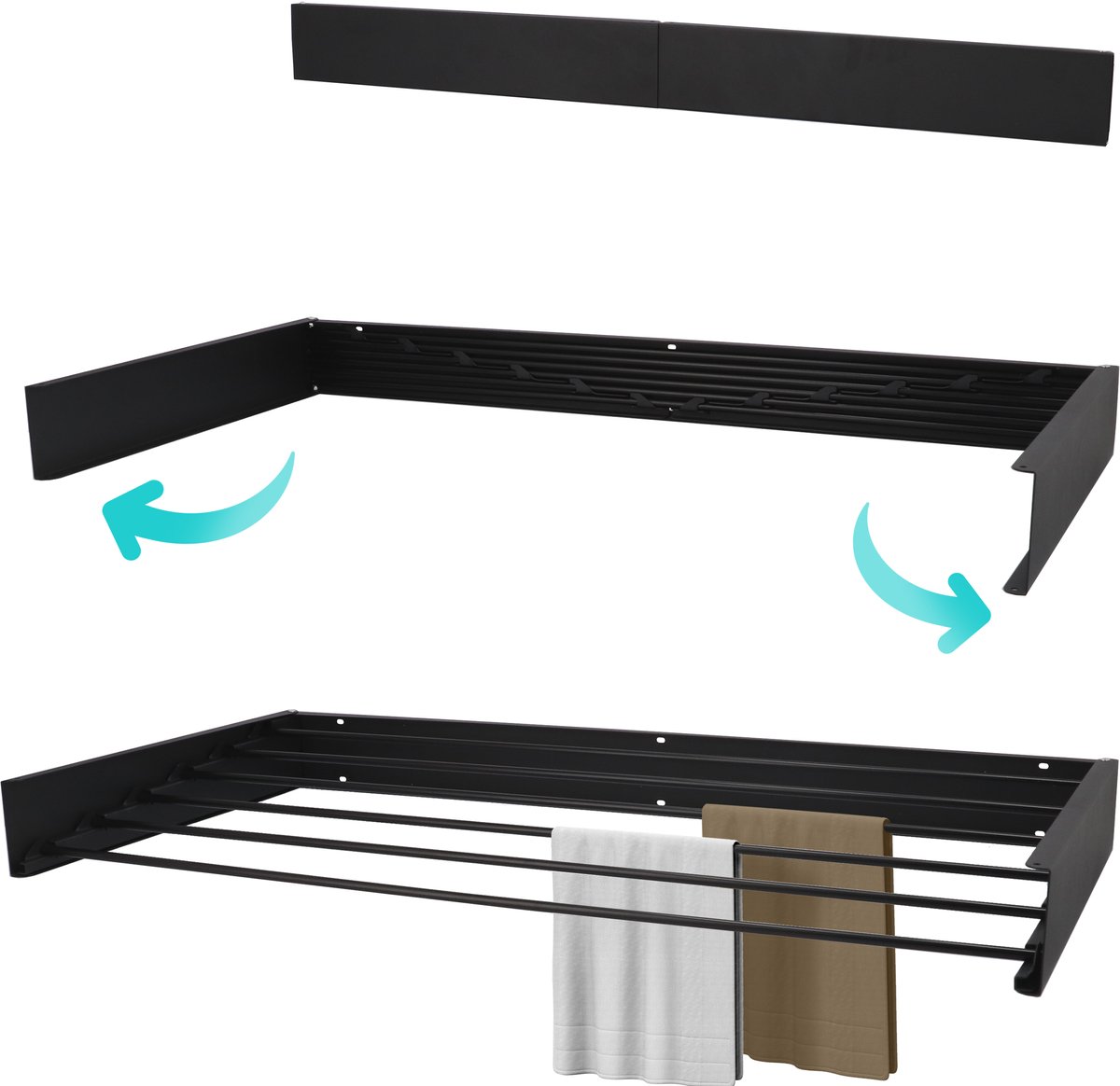 KROMS Wanddroogrek Zwart 100 cm - MET BOORMAL - Droogrek Inklapbaar - Wasrek Hangend - Uitklapbaar - Muur - Ophangbaar - 5m Drooglengte