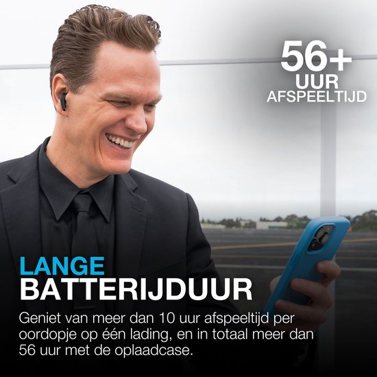 JLab Jbuds Pods ANC Oortjes Draadloos – 56 Uur Speeltijd – Draadloze Oordopjes - Bluetooth Multipoint – Hybrid Active Noise Cancelling Oortjes – Aanpasbare Equalizer Instellingen EQ4 – Fast Charging Case Met Ingebouwde Oplaadkabel - Zwart