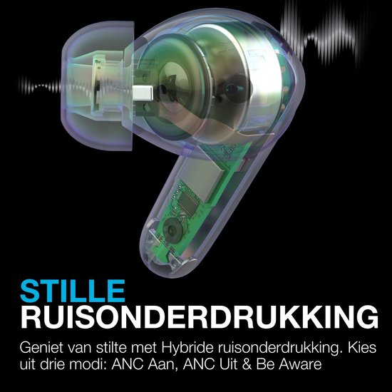 JLab Jbuds Pods ANC Oortjes Draadloos – 56 Uur Speeltijd – Draadloze Oordopjes - Bluetooth Multipoint – Hybrid Active Noise Cancelling Oortjes – Aanpasbare Equalizer Instellingen EQ4 – Fast Charging Case Met Ingebouwde Oplaadkabel - Zwart