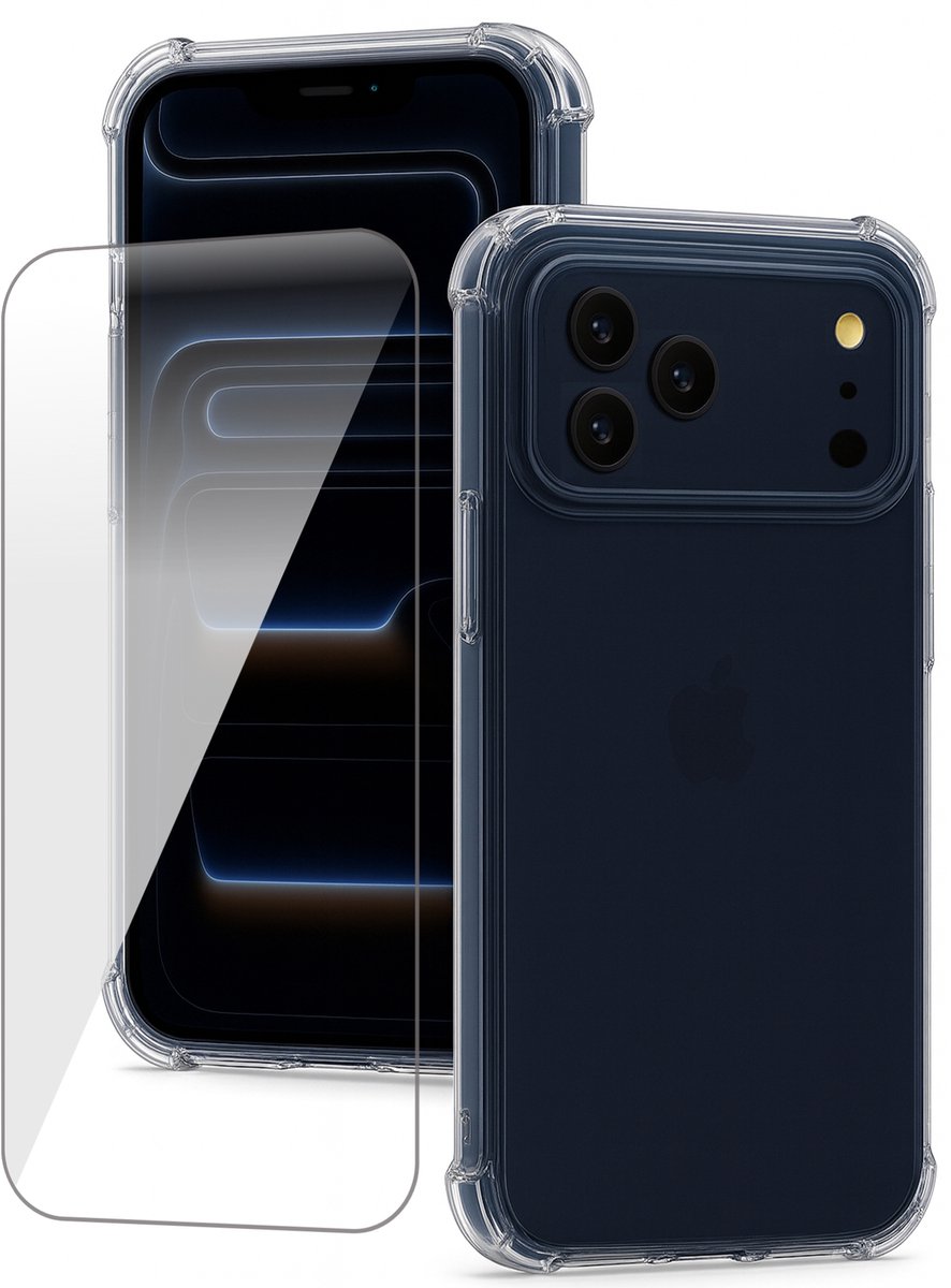 Hoesje geschikt voor iPhone 17 Pro Max - Screenprotector Glas - Shockproof Transparant