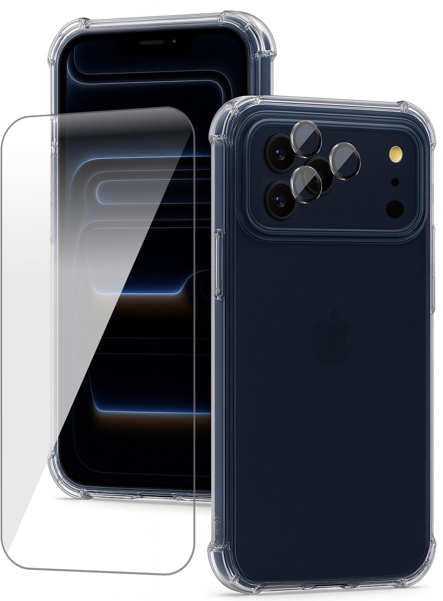 Hoesje geschikt voor iPhone 17 Pro Max - Screenprotector Glas & Camera Protector - Shockproof Transparant