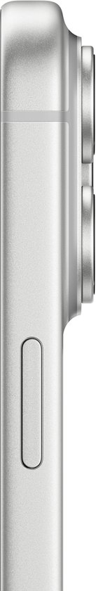 Zilverkleurige iPhone 17 Pro, profielaanzicht met focus op de zijknoppen.