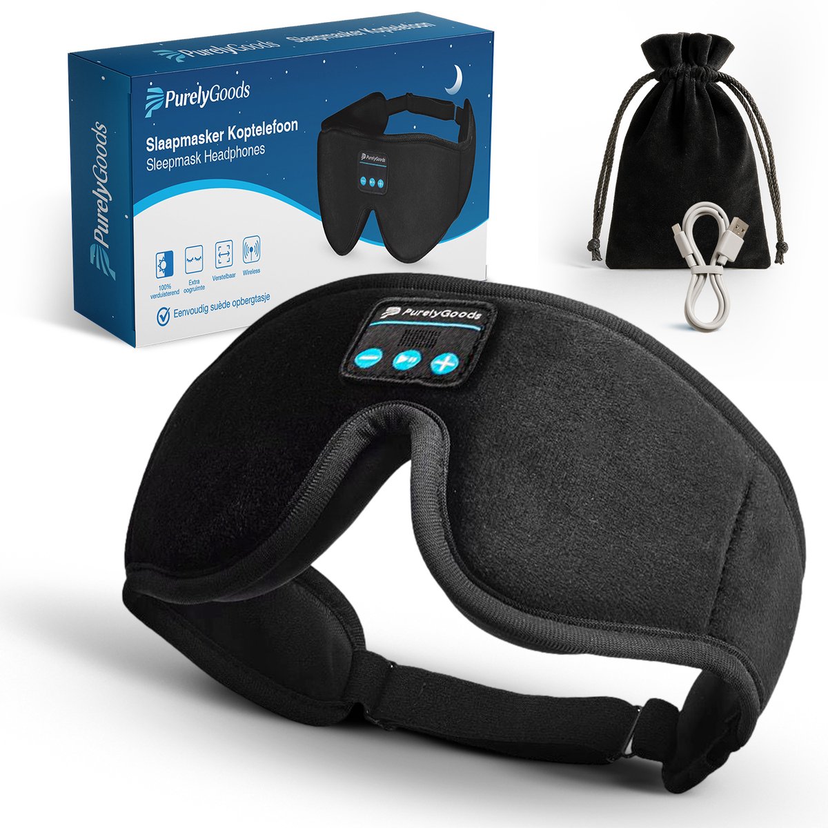 Bol.com PurelyGoods® Slaapmasker Bluetooth - Oogmasker Slaap - Koptelefoon - Verduisterend - Vrouwen en Mannen aanbieding