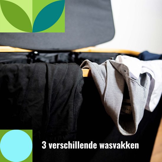 Panier à linge SolVva 3 compartiments – Panier à linge 205 L avec 3 compartiments et Sacs à linge en filet – Paniers à linge – Trieur de linge – Extra grande capacité