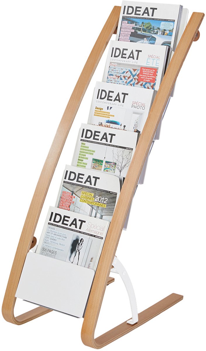 Alba Vista 6-vaks wanddisplay wit/hout is een moderne tijdschriften- en brochurehouder die opvalt