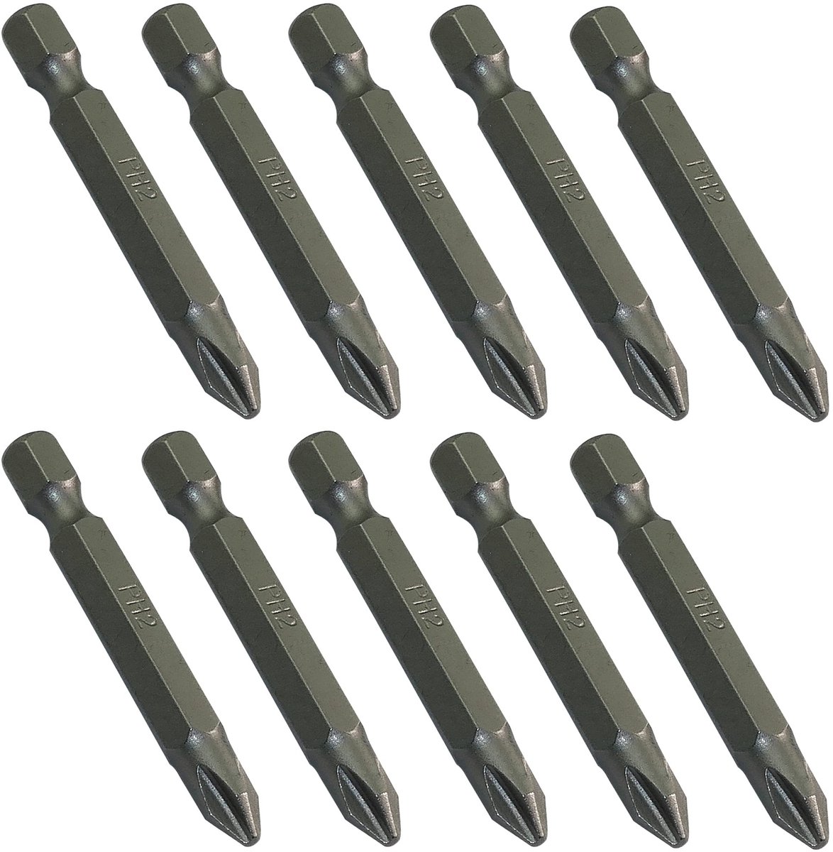 Set van 10 PH2x50mm Schroefbitjes - S2 Staal - Voor Schroevendraaiers en Kruidenschoeven