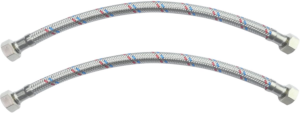 C51045 - Set van 2 - Flexibele verbindingsslang - 300 mm - 3/8" vrouwelijke aansluiting - Waterkraan - Keuken en badkamer
