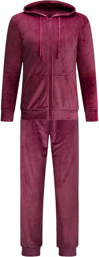 Dames Velours Fluweel Huispak met Rits - Loungeset - Joggingpak - Trainingspak - Loungewear Dames - Bordeaux Rood - Maat XL - 2601