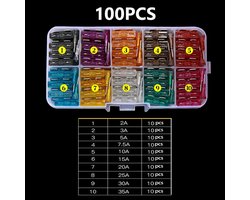 100-delige Auto Zekering Set - Middelgrote Blade Type - 2-35A Met Doos & Clip