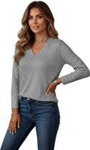 Pull Argent Glitter - Col V- Paillette - Femme - Chemise à manches longues - Brillant