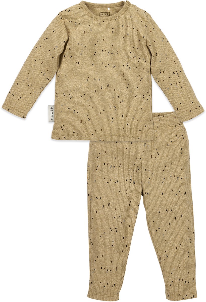 Meyco Baby Rib Mini Spot Pyjama - Toffee Melange - 74/80