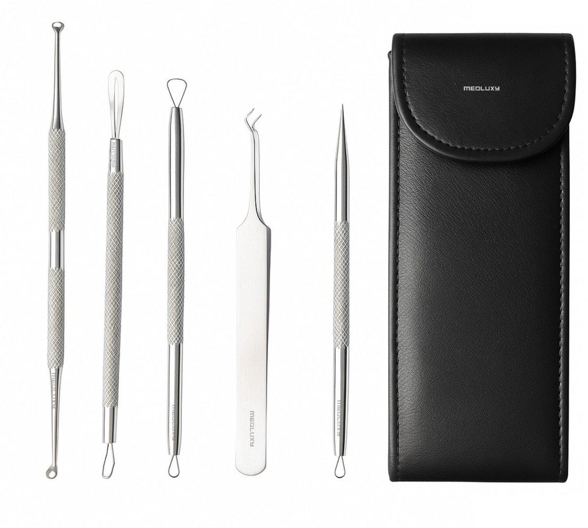 MEDLUXY® Pro - Mee Eters Verwijderen Set van 5 – Comedonendrukker, Comedonenlepel, mee eter verwijderaar blackhead remover