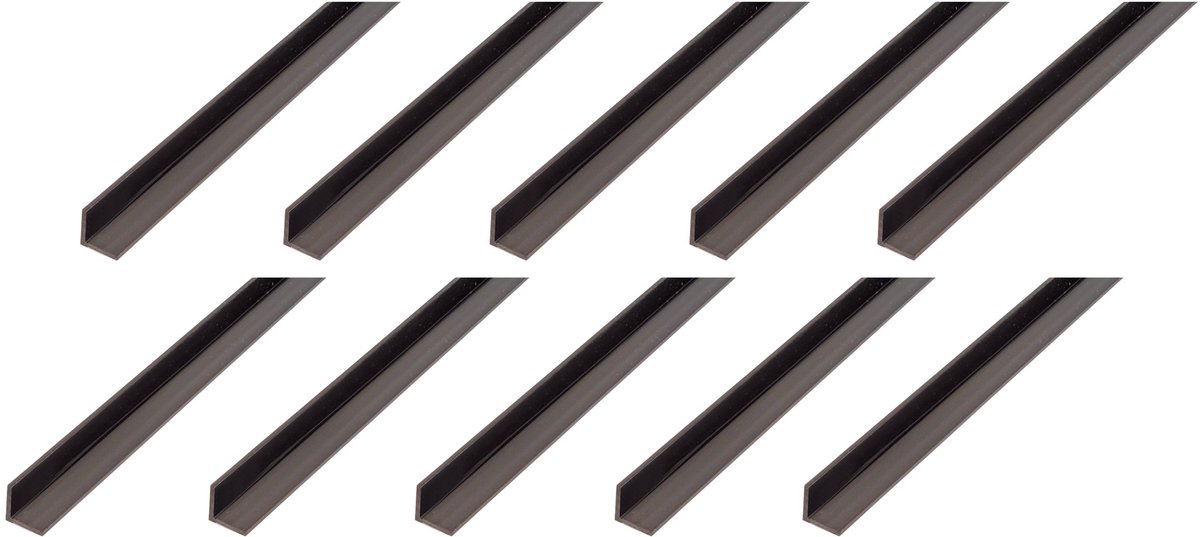 Alberts 10 x hoekprofiel, PVC, zwart, 15 x 15 x 1,2 mm, lengte 1 m
