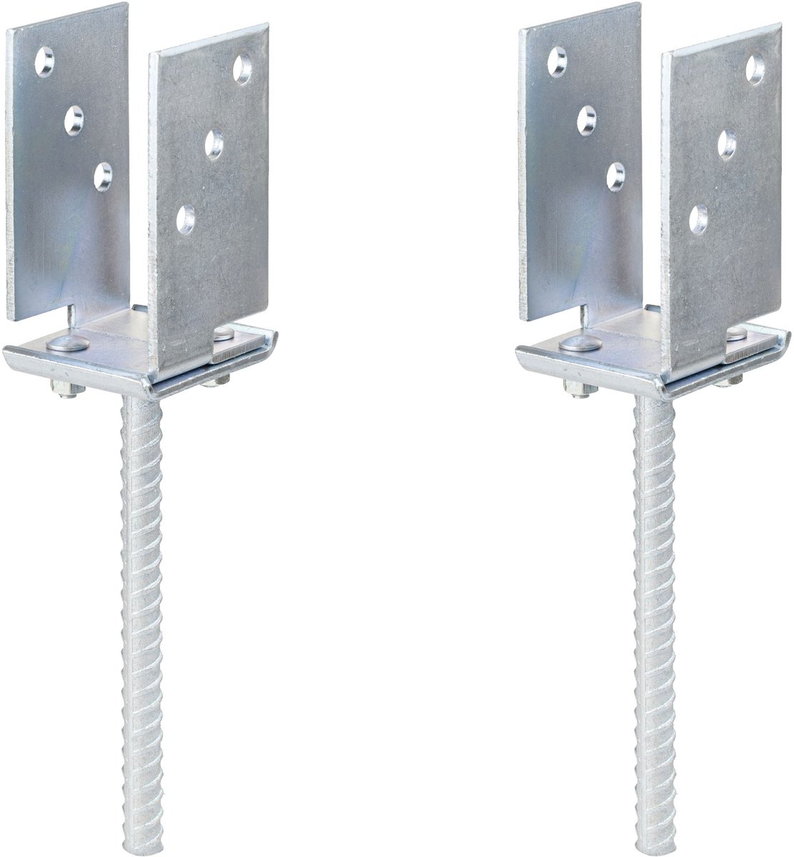 Alberts 2 x U-paaldrager, Breite 71 - 131 mm, hoogte 110 mm, Riffelstahl-betonanker 200 mm, elektrolytisch verzinkt, dickschichtpassiviert, voor inbetonneren
