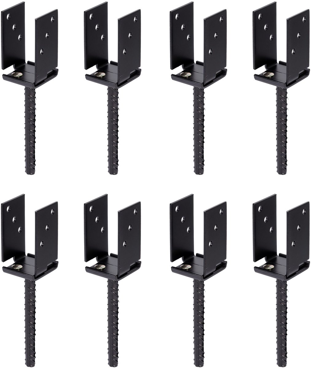 Alberts 8 x U-paaldrager, Breite 71 - 131 mm, hoogte 110 mm, Riffelstahl-betonanker 200 mm, verzinkt, zwart kunststofgecoat, voor inbetonneren