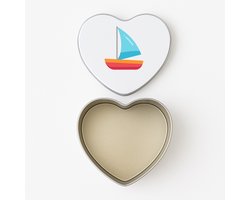 Hacebo® - Zeilboot koektrommel hart - Boten - schippers - koekblik – koektrommels – bewaarblik - snoeptrommel - Boot - kapitein - koek trommel - 15 x 15 CM