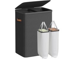 SONGMICS Wasmand met twee compartimenten - 170 liter - hoogte 75 cm - uitneembare binnenzakken - LCB813B01