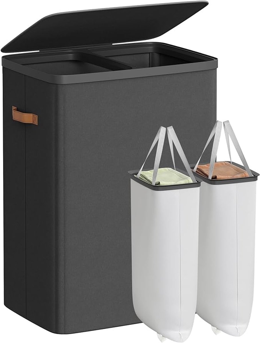 SONGMICS Wasmand met twee compartimenten - 170 liter - hoogte 75 cm - uitneembare binnenzakken - LCB813B01