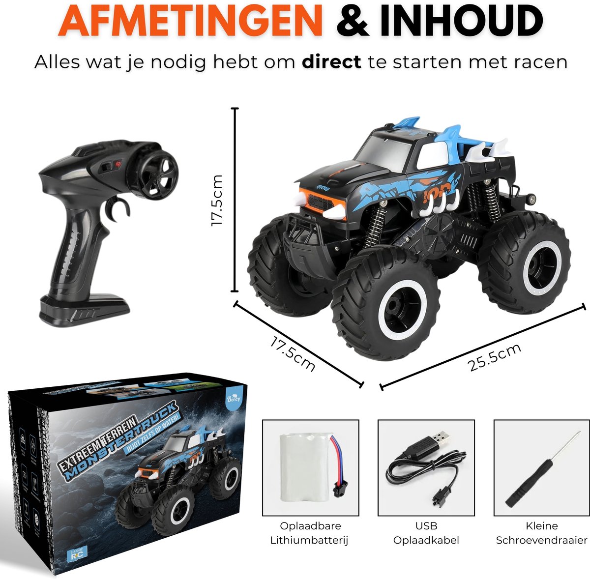Boncy® Bestuurbare RC Auto Offroad - Monstertruck Car - Jongens Meisje Volwassenen - Monster Truck Robot Speelgoed Binnen & Buiten - Afstandbestuurbaar Race Drift Car - Afstandsbestuurbaar Raceauto Accu - Stuntauto - Bestuurbaar Elektrisch Autos Boot — afbeelding 8