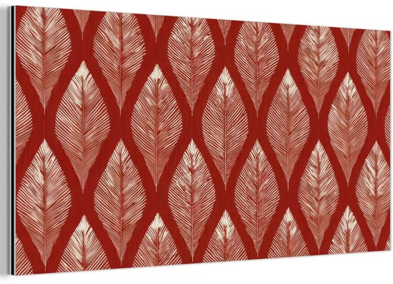 Tableau sur aluminium 120x60 cm - Décoration murale en métal - Feuilles - Rouge - Elegant - Décoration murale en métal pour salon - Décoration industrielle - Photo sur Dibond - Accessoires industriels pour chambre