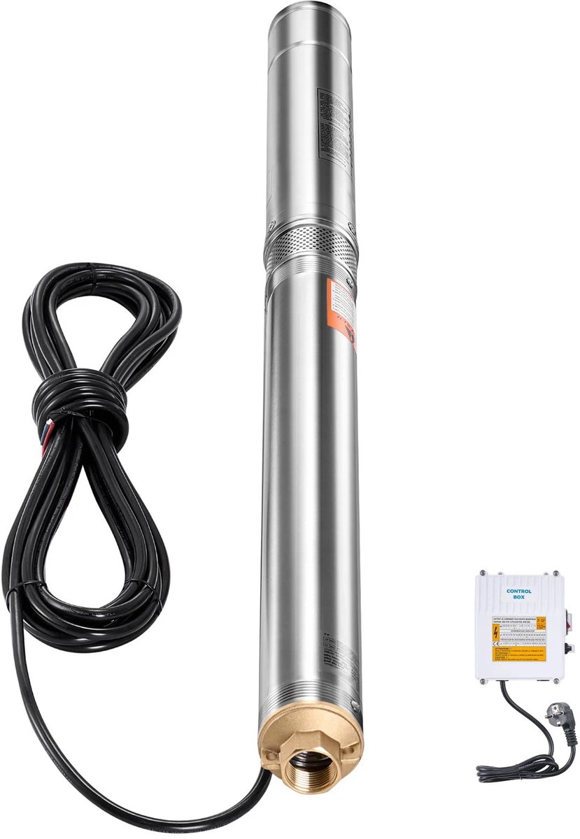 1100W Diepwaterpomp – Roestvrij staal 230V met 20,9 m snoer – Hoge opvoerhoogte 85 m, 100 l/min. Debiet – Ingebouwde of externe startopties – Irrigatie, veehouderij, watervoorziening voor thuis