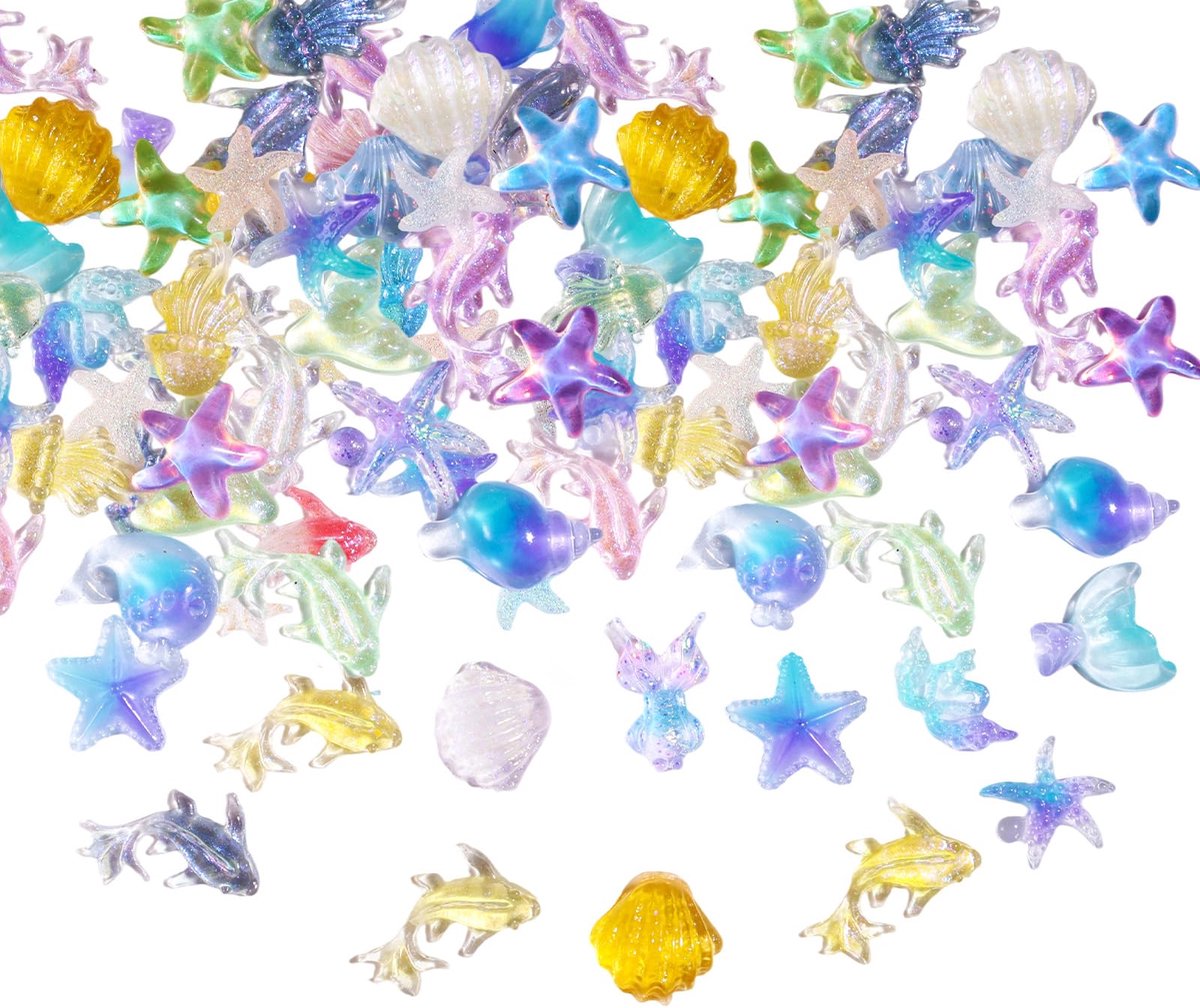 50 Stuks Ocean Nail Charms - 3D Hars Sterrenvormen met Strass - Ocean Thema Decoratie
