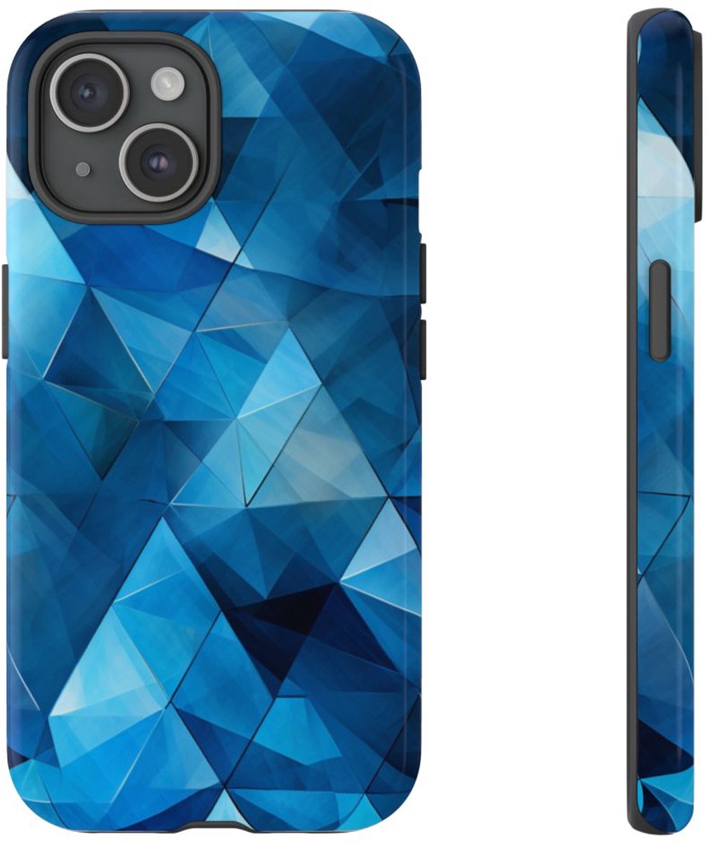 Blauw Geometrisch Driehoekenpatroon – Telefoonhoesje Geschikt voor iPhone 15