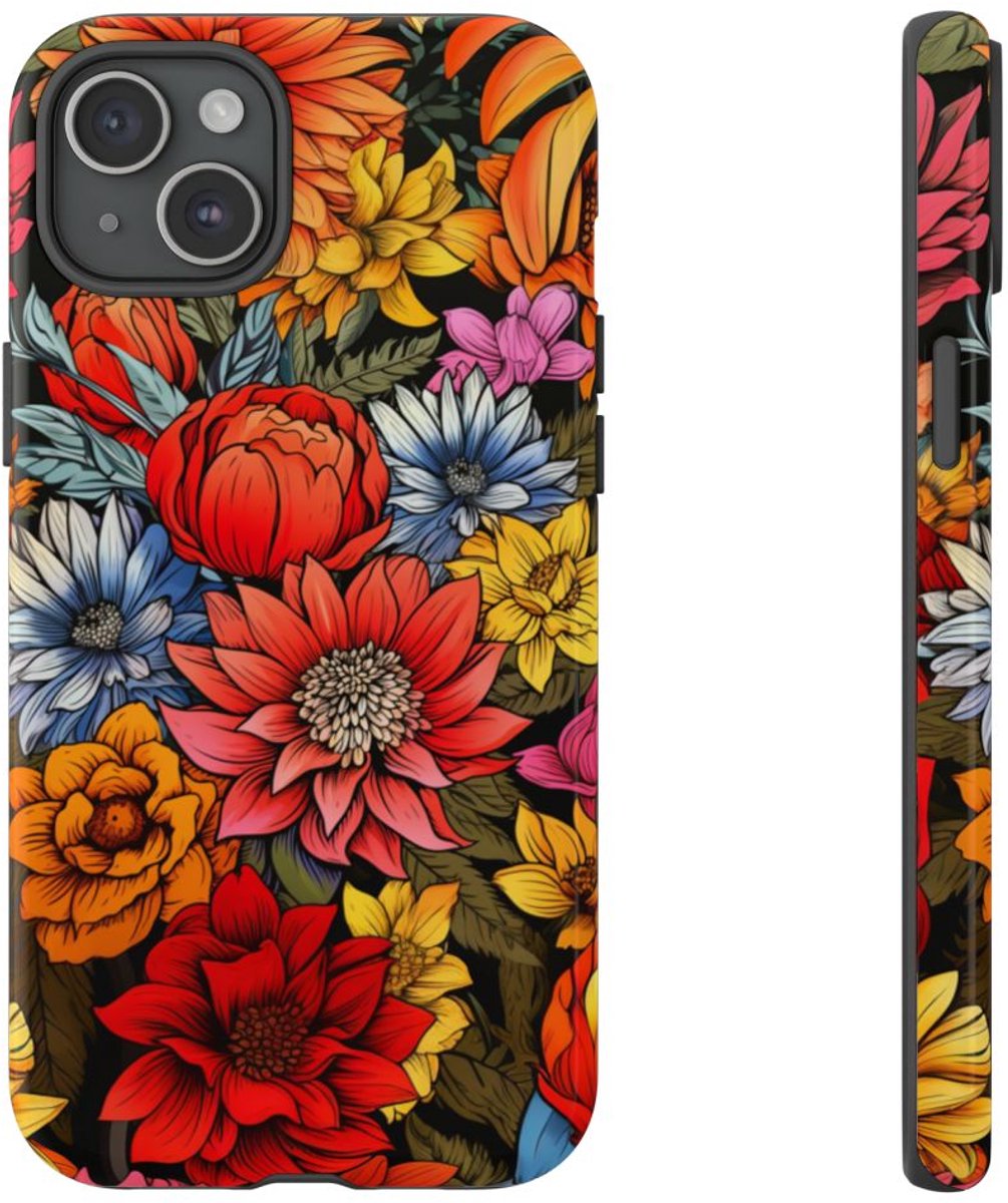Levendig Bloemenpatroon – Telefoonhoesje Geschikt voor iPhone 15 Plus
