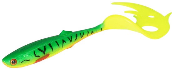 Leurre souple Mikado Sicario Pike Tail 10,5 cm – 6 g – Fire Tiger – Leurres carnassier – Lot de 4