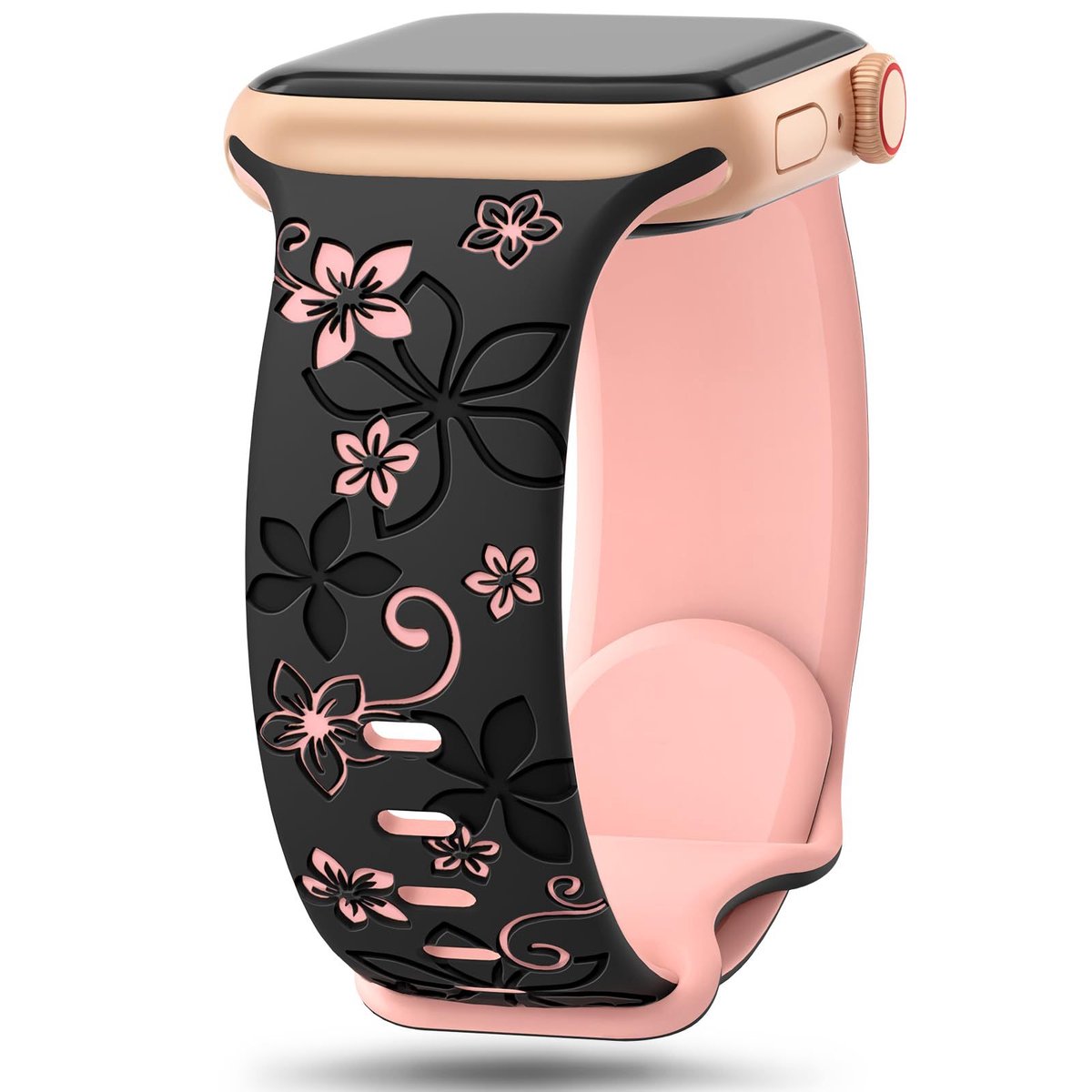 Geschikt voor floral engraving horlogeband voor Apple Watch S8-iwatchS10 laser gegraveerd reliëf tweekleurige bloem 46mm achtvormige gesp nieuwe S9 horlogeband klassiek 42-44-45-46-49mm