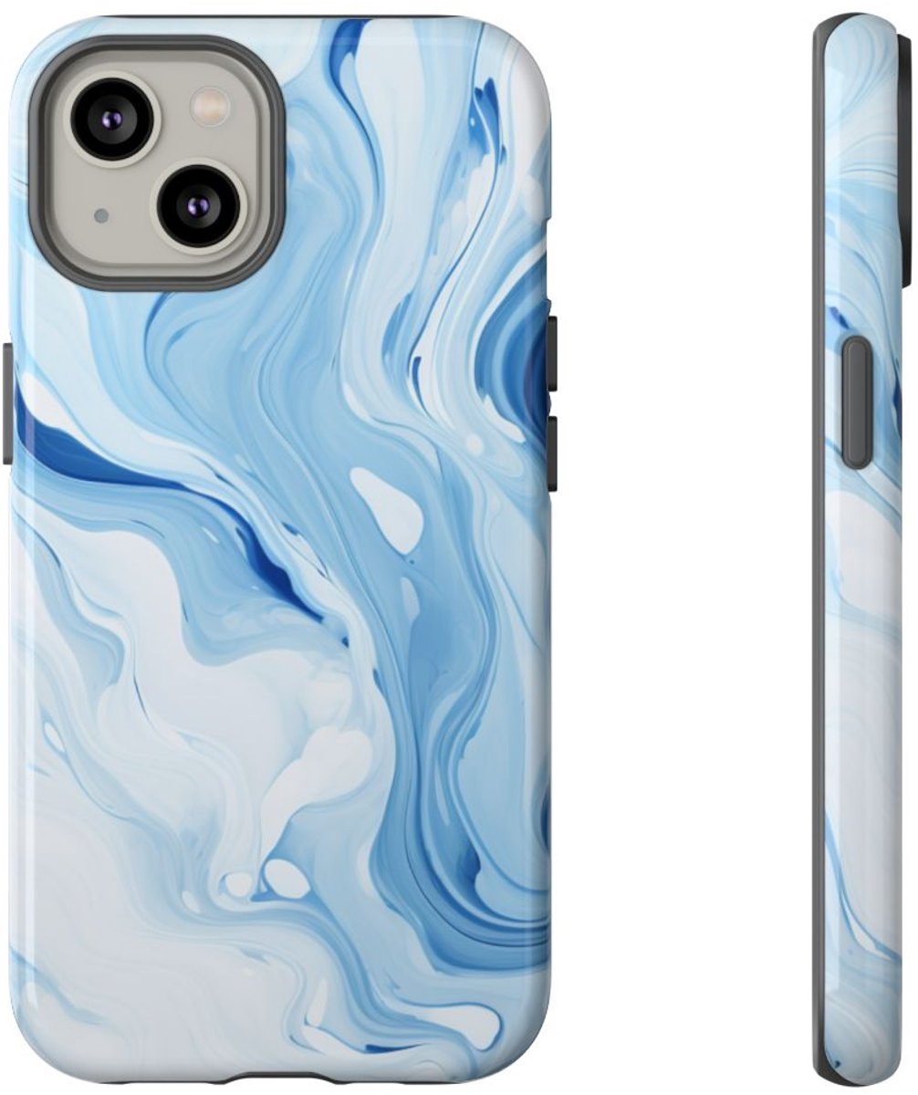 Blauw-Witte Marmerwerveling – Telefoonhoesje Geschikt voor iPhone 14