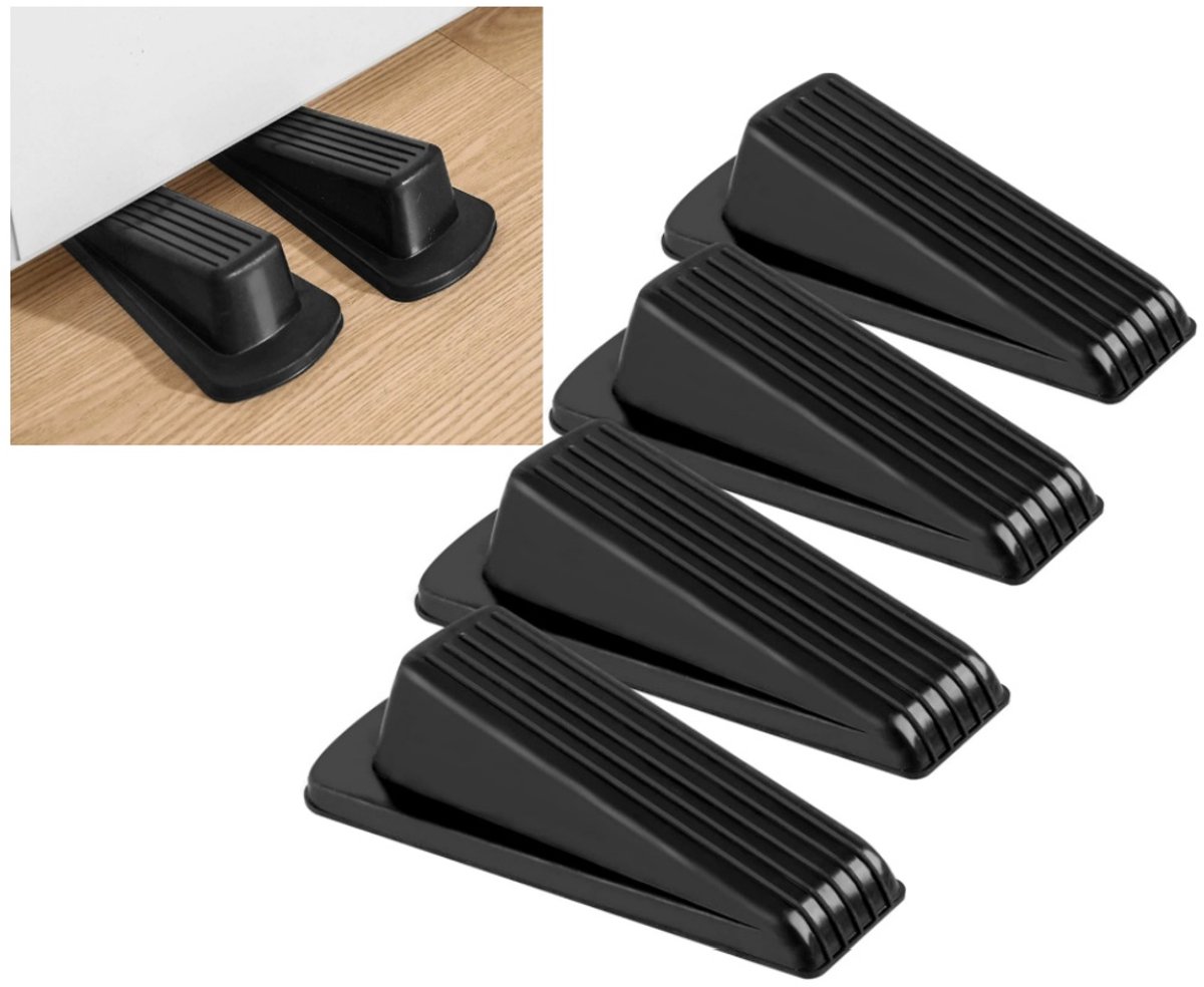 4-stuks - Deurstopper - Rubberen deurstopper wig - Stapelbare vloerdeurstopper - Zwart