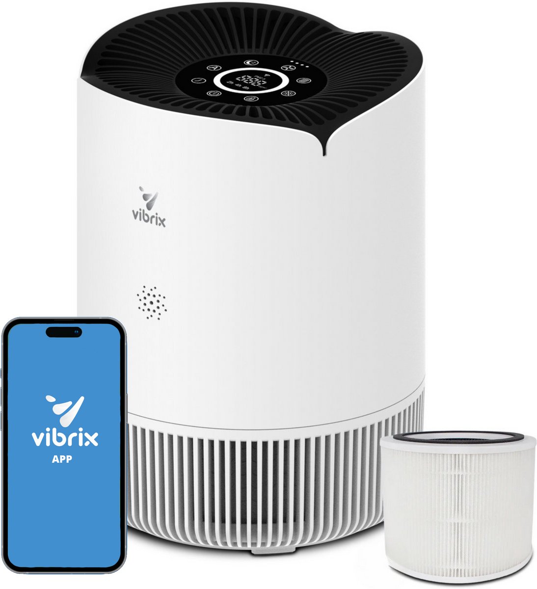 Vibrix PureFlow30 Luchtreiniger - 180m3/u - Air Purifier met Ionisator - Hepa Filter + Koolstof Filter - Luchtfilter tegen stof, hooikoorts, allergie en huisstofmijt - Slaapstand en luchtkwaliteit indicator op Prijzenvolger.com