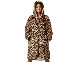 Hoodie Deken met Rits – Fleece Deken met Mouwen – Oversized Hoodie – Deken Trui – Luipaard