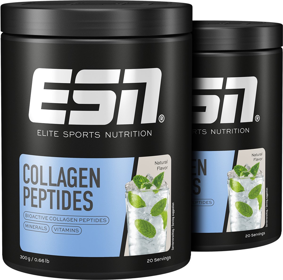 ESN Collagen Peptides, Natural, 2 x 300 g – 40 Porties - Voordeelverpakking - Collageenpoeder met Vitamine C & Mineralen