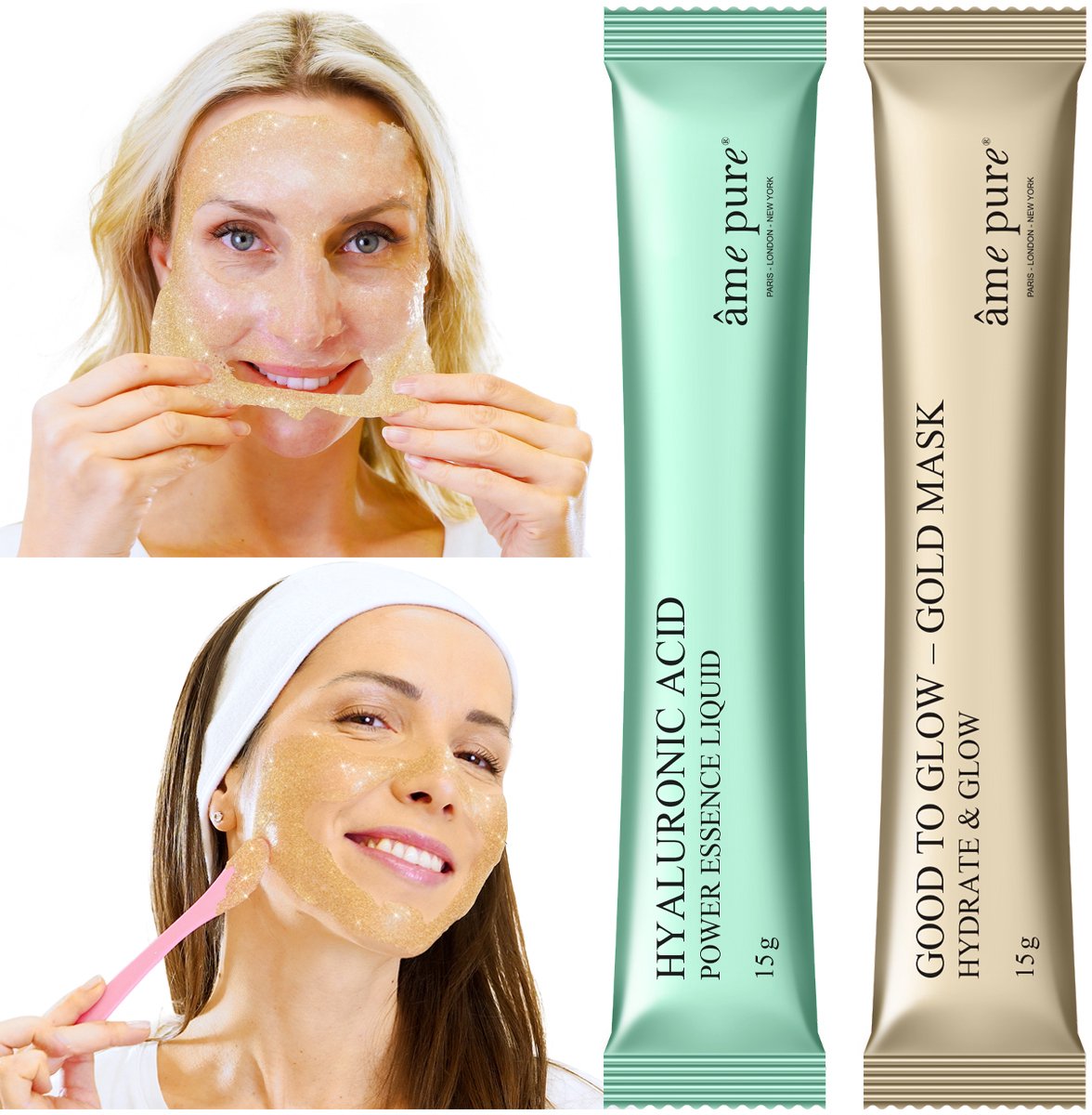 âme pure JELLY GLOW RUBBER MASK GULD - Peel-Off - Hydraterende & Glow Boost Hyaluronzuur Maskers 4 St.