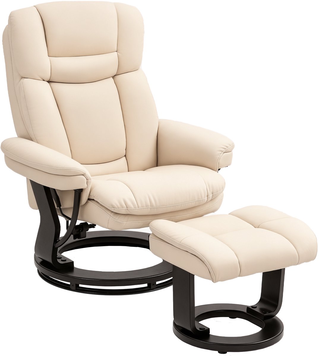 HOMCOM-Relaxsessel mit Hocker-Kunstleder-86L x 83B x 107H cm-Cremeweiß