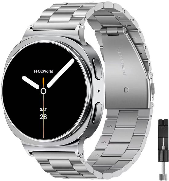 Stravo Stalen Schakelband Classic RVS voor Samsung Galaxy Watch 8 40/44/46mm – Verstelbaar Zilver