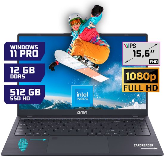 GMR - 15.6 Inch Full HD Laptop - Intel N95 - 12GB DDR5 RAM - 512GB SSD - Windows 11 Pro voor Thuis, Office en Studie notebook - GMR - Hoofdafbeelding