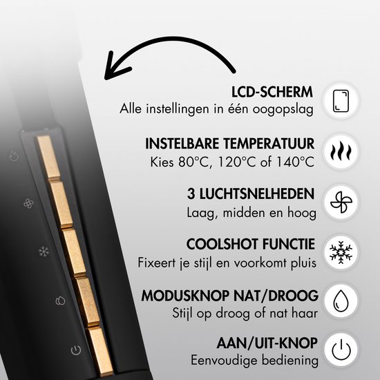Fer à lisser Sansbeauté® Sanstraight Wet-to-Dry - 2 en 1 - Sèche-cheveux et Fers à lisser - Coldshot - 80℃ à 140℃ - Lisseur vapeur Alternatief